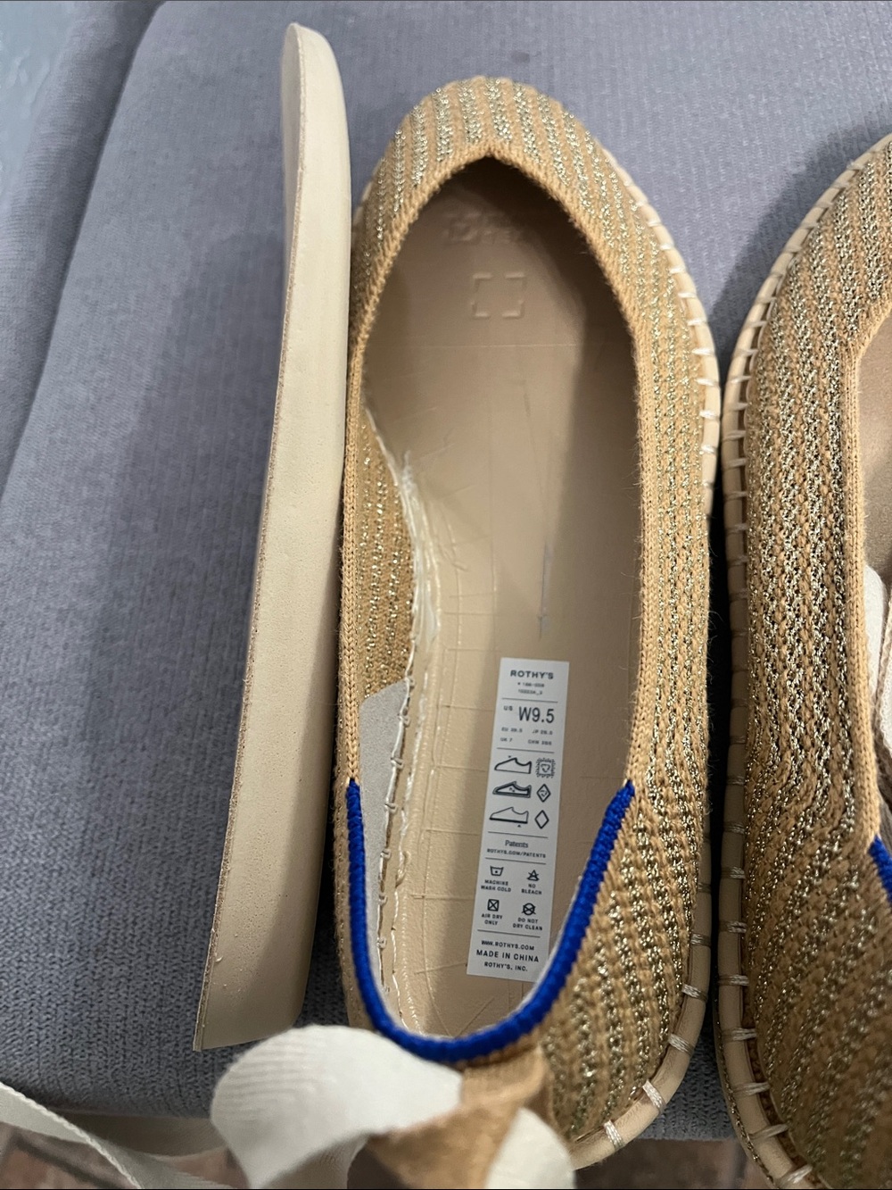 Rothy's Tan Woven Espadrille Flats with Cream Ankle Tie 9.5 - Picture 3 of 5